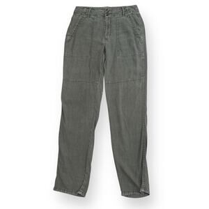 American Eagle Army Green Linen Blend Cargo Pants Womens 4 Distressed Grunge